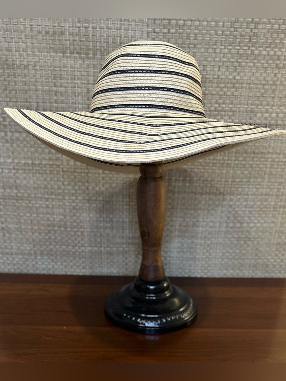 J.Crew Factory Striped Wide-Brim Straw Sun Hat Natural Black M/L